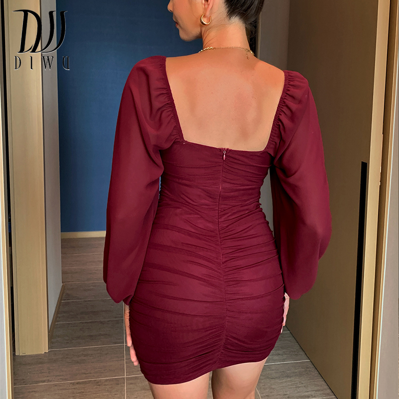 Мини-платье DIWU женское с длинным рукавом-фонариком, пикантное Черное вечернее Клубное платье без бретелек, мода 2022, романтичное французское...