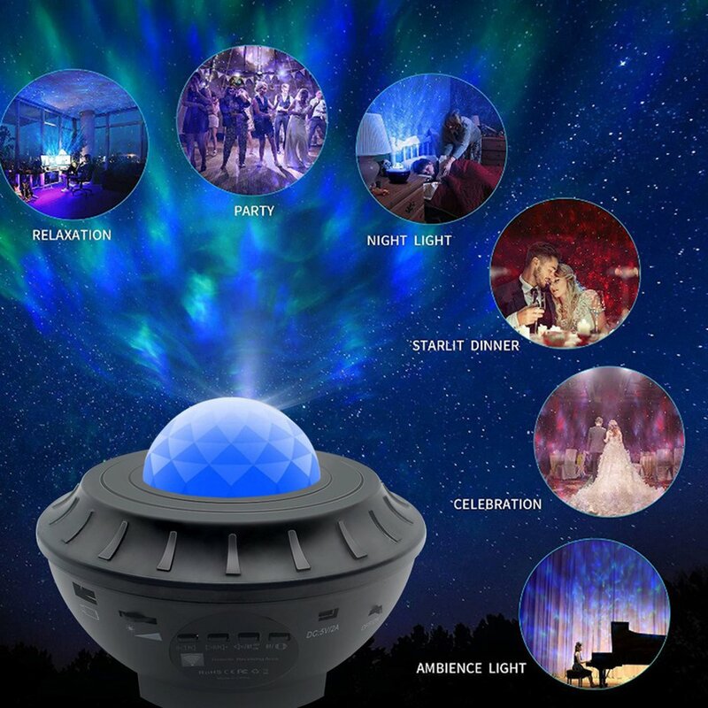 1 Usb Led Star Night Light Music Starry Water Wave Led Projector Licht Bluetooth Projector Sound-Activated Projector Licht decor