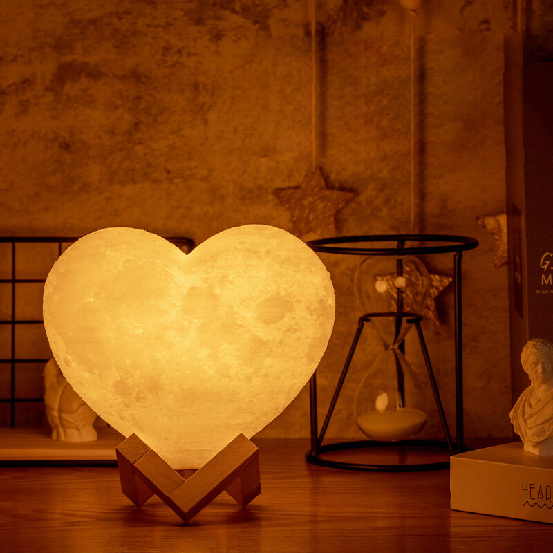 Лампа в форме сердца и Луны с 3D принтом, светодиодсветильник лампа в форме Луны с зарядкой от USB, лампа в виде Луны с настраиваемым изображени...