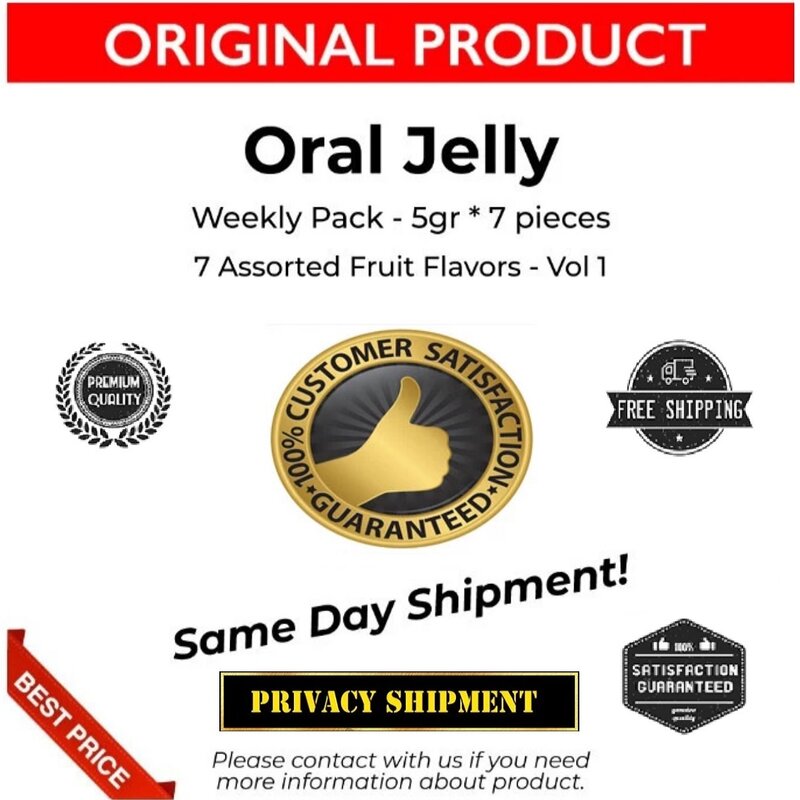(100% de satisfação do cliente) geléia oral original-pacote semanal-5gr * 7 peças-7 sortidas sabores de frutas-vol 1-frete grátis