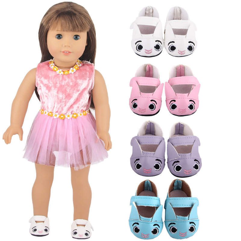 Bonito orelhas longas americano 18 Polegada menina boneca sapatos botas bordado coelho dos desenhos animados boneca sapatos para 43cm bebê recém nascido, zapf, og boneca
