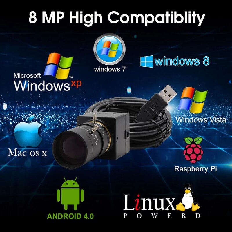 USB كاميرا ويب CCTV 5-50 مللي متر عدسات متغيرة البعد البؤري 8 ميجابيكسل عالية الوضوح IMX179 Mini HD 8MP الصناعية كاميرا بـ USB لأجهزة الكمبيوتر المحمول