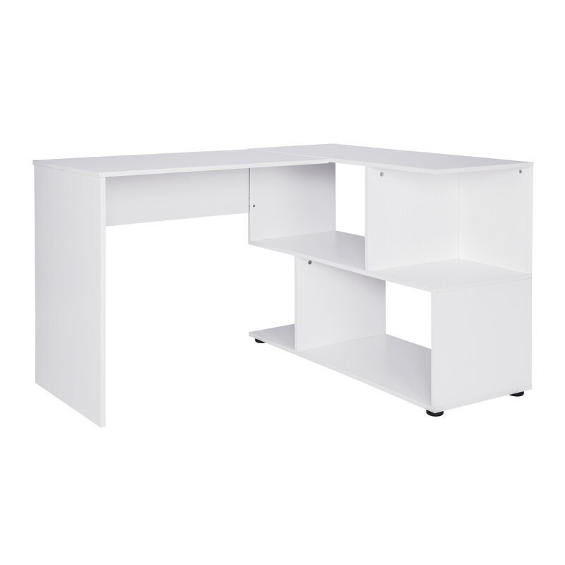 Table de bureau en panneaux d'aggloméré blanc, 120x100x77cm, Table de travail pour ordinateur avec étagères pour étudiants, mobilier de bureau à domicile