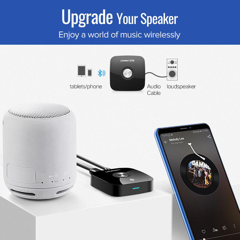 UGREEN – adaptateur de musique sans fil, récepteur Bluetooth 5.0, 3.5mm, avec EDR, système de Streaming sonore stéréo pour voiture et maison