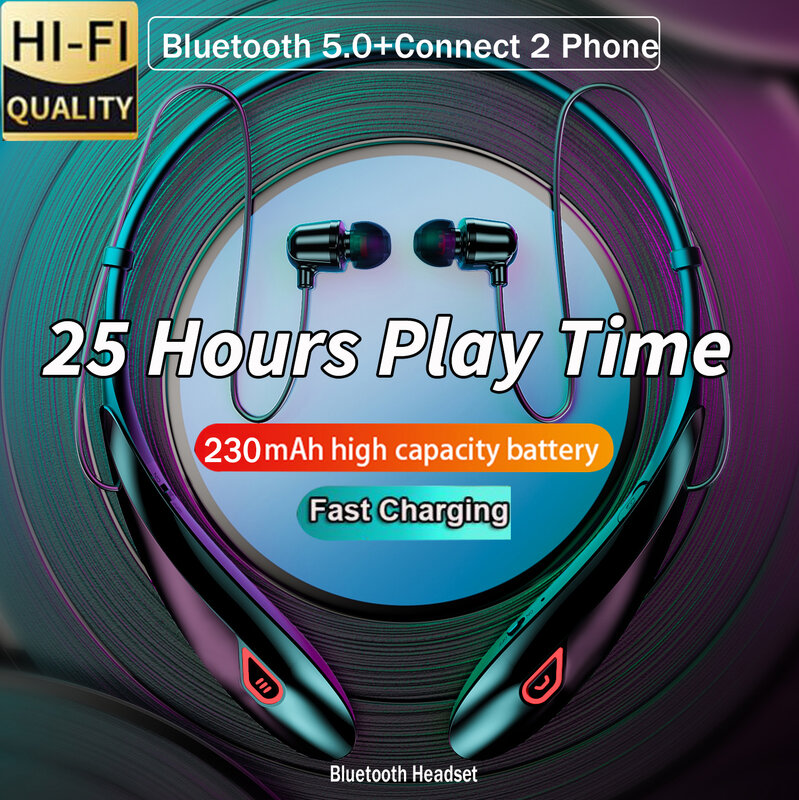 Bluetooth 5.0หูฟังไร้สายสเตอริโอ25ชั่วโมงเพลงชุดหูฟังแม่เหล็กหูฟังกันน้ำสำหรับ Xiaomi