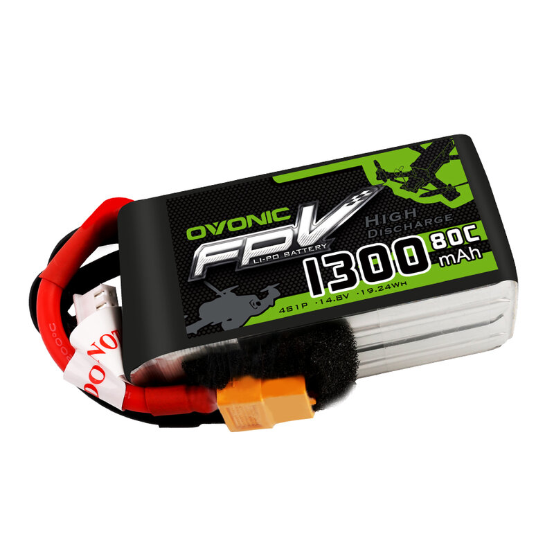 OVONIC-Paquete de batería LiPo con enchufe XT60, 1300mAh, 14,8 V, 4S, 80C, para cuadricóptero, FPV, RC, Drone, Heli, barco, Coche