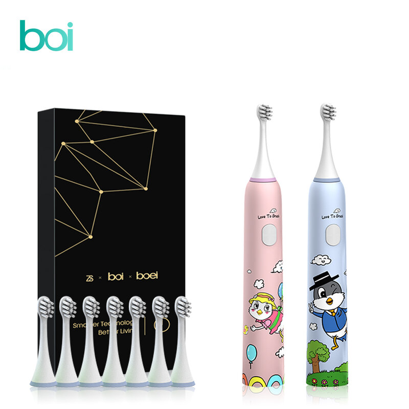 [Boi] Cartoon Design da 3 a 12 anni ricarica USB Sonic IPX7 bambini spazzolino elettrico bambini ragazzo ragazza cura pulita batteri orali