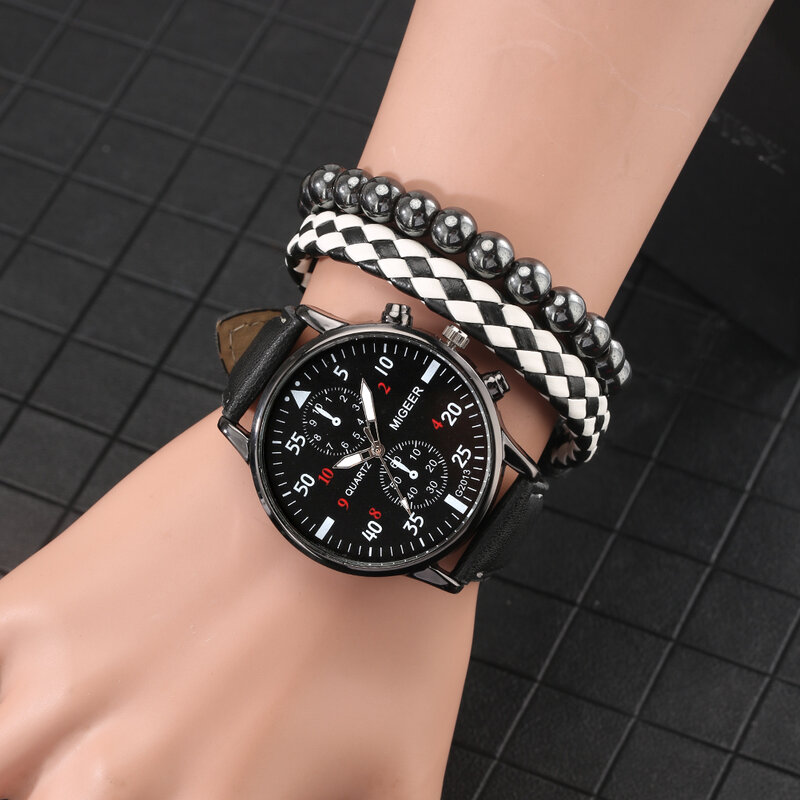 Mannen Horloge Gift 3 Pcs Set Quartz Horloges Voor Man Business Wirstwatch Armband Set Met Geschenkdoos Relogio Masculino