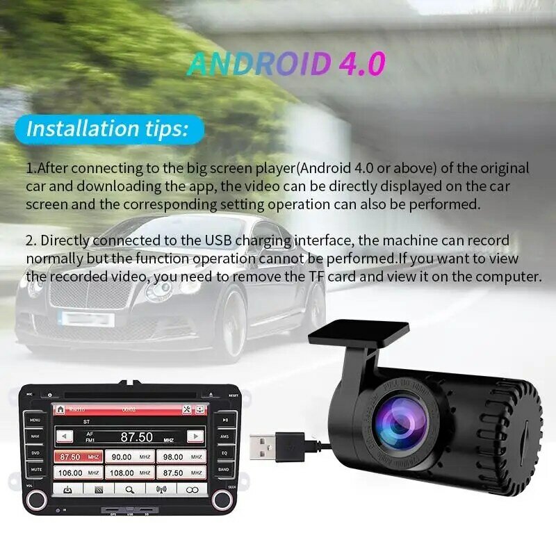 1080P HD автомобильная видеокамера ночного видения видеорегистратор Android USB 170 ° широкоугольный Автомобильный видеорегистратор скрытый Автомо...