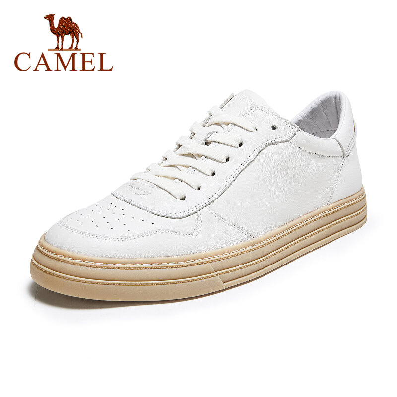 CAMEL Genuine Leather Sneakers for Men Hollow Sneakers 2020 Summer Breathable Lace Up Soft Casual Men  Shoes White Black