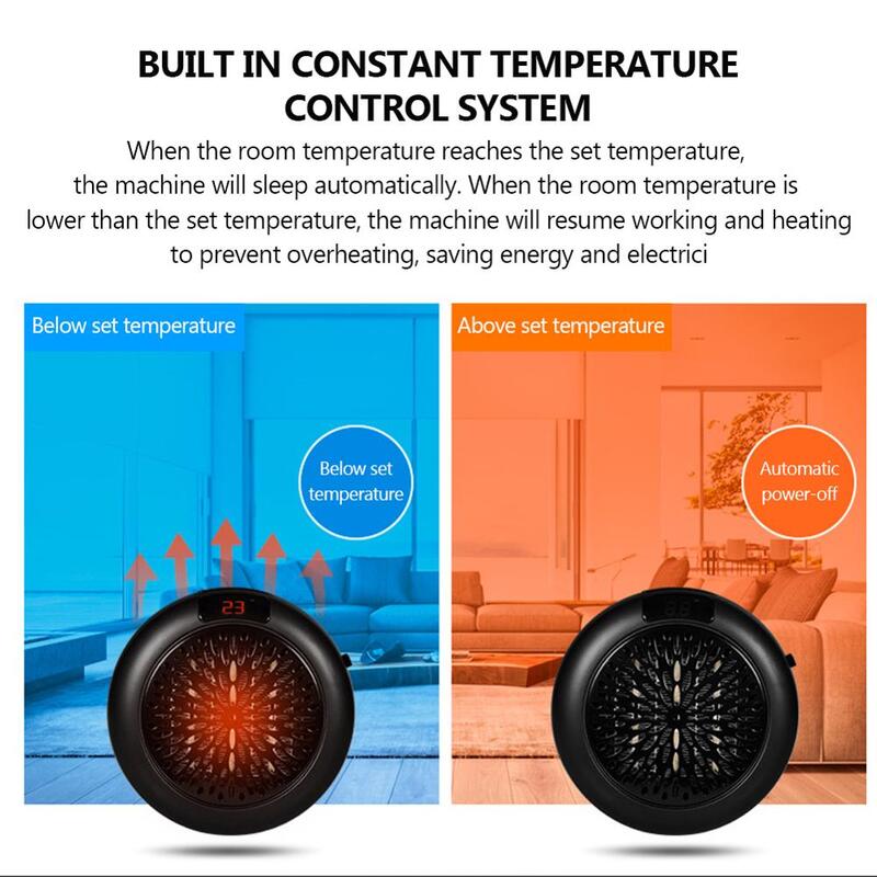 Mini aquecedor de ambiente elétrico, aquecedor portátil de parede para casa, escritório, ventilador aquecedor de ar quente, controle remoto silencioso, termostato rápido