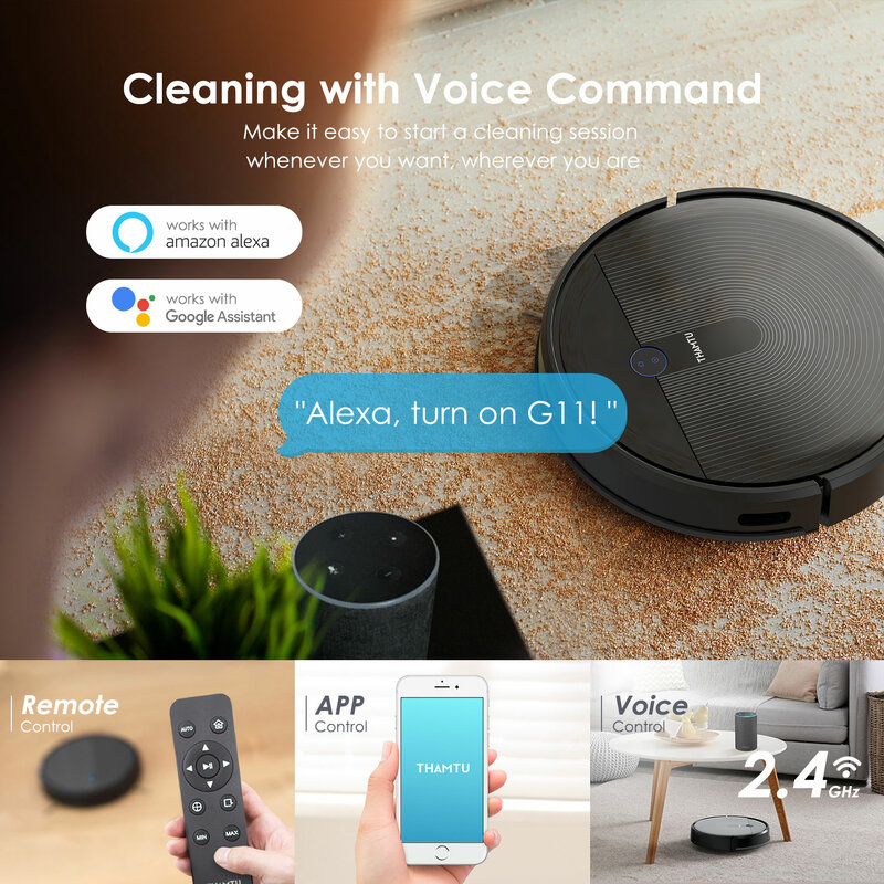 Thamtu G11 Robot Vacuum Cleaner with Smart Navigation, 150Min Runtime, 2500Pa Suction, Good for Carpet, Pet Hair,Hard Floor