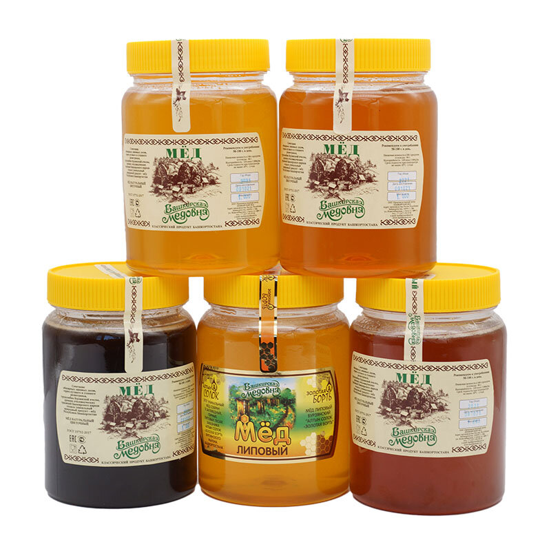 น้ำผึ้ง Bashkir Natural Solar Bashkir น้ำผึ้ง1000กรัมพลาสติก Jar ขนม Altai สุขภาพอาหาร Candy น้ำตาล