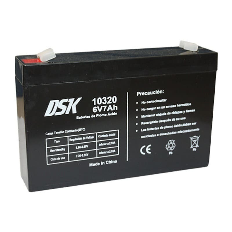 DSK 10320 Batería 6V 7Ah Plomo AGM ideal para vehículos eléctricos de 6V, mini quads, mini motos, patinete eléctrico