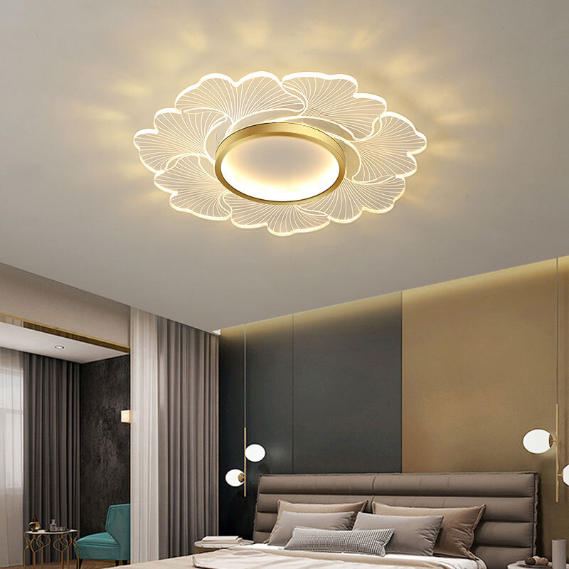 Lampu Kandelir Emas Modern untuk Kamar Tidur Ruang Keluarga Lampu Langit-langit Bunga Baru Loteng Cincin Perlengkapan Lorong Dapur Hitam Lampu Led Rumah