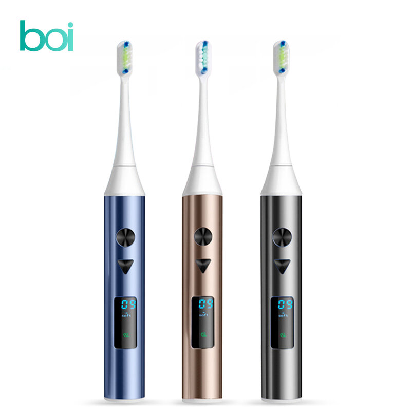 [Boi] USB LCD หน้าจอ Quiet Smart Sensor โซนิคไฟฟ้าแปรงสีฟัน3โหมด IPX7เปลี่ยนหัวแปรงสำหรับผู้ใหญ่
