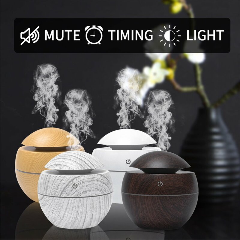 New Wood Grain Mini Air Humidifier Ultrasonic USB Aroma Diffuser LED Night Light Electric Essential Oil Diffuser Aromatherapy