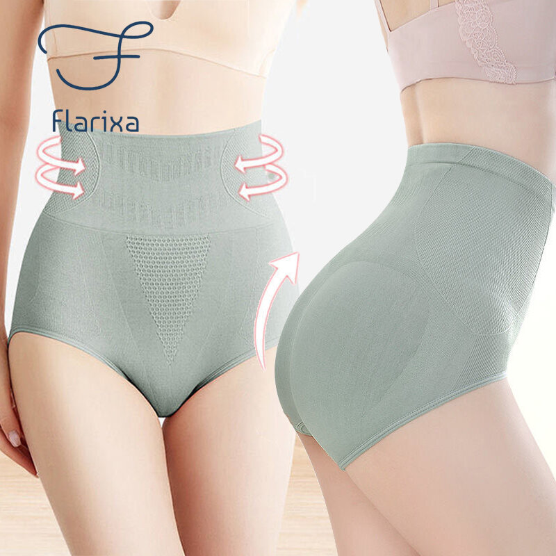 Flarixa Women's Seamless Panties High Waist Flat Belly Sheathing Briefs Antibacterial Cotton Crotch Thong Sexy HipLift Underwear