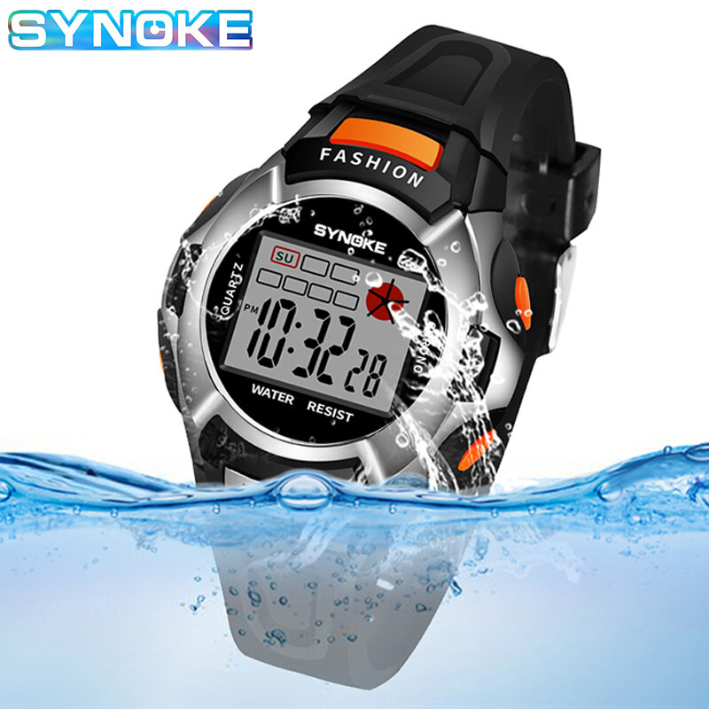 Детские цифровые часы SYNOKE, светодиодные водонепроницаемые спортивные часы с будильником для мальчиков и девочек, повседневные наручные ча...