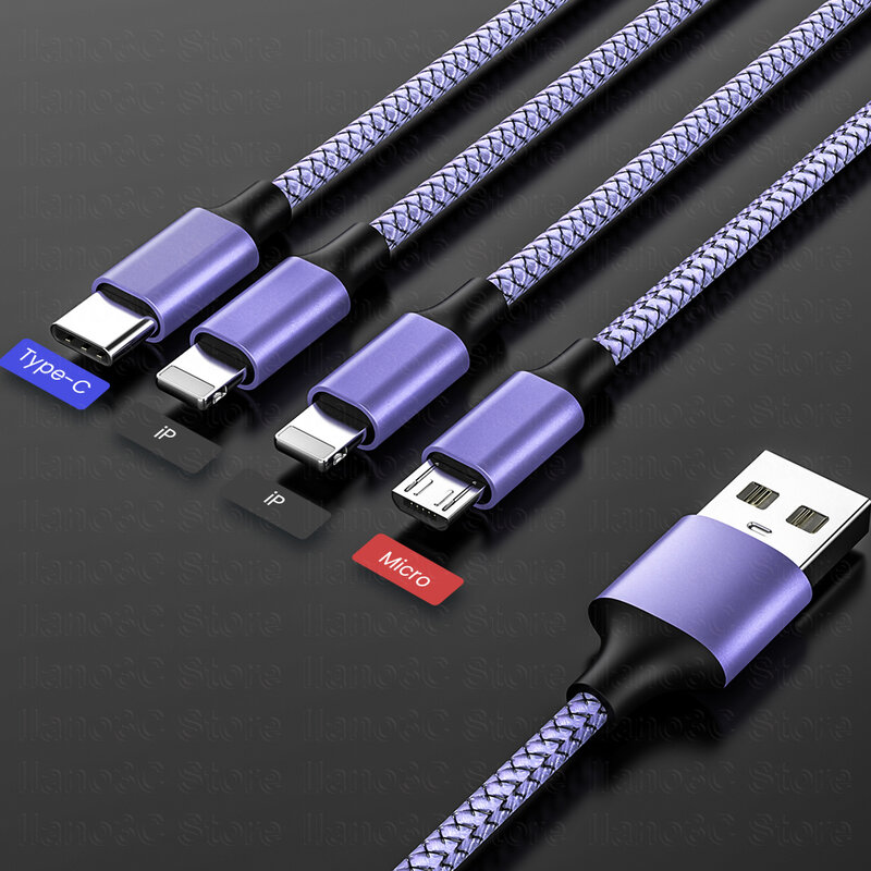 Cabo de Carregamento Micro USB, Cabo de Dados Lightning, iPhone 13, 12, 11, Huawei, Xiaomi, Samsung, 4 em 1, 4 em 1