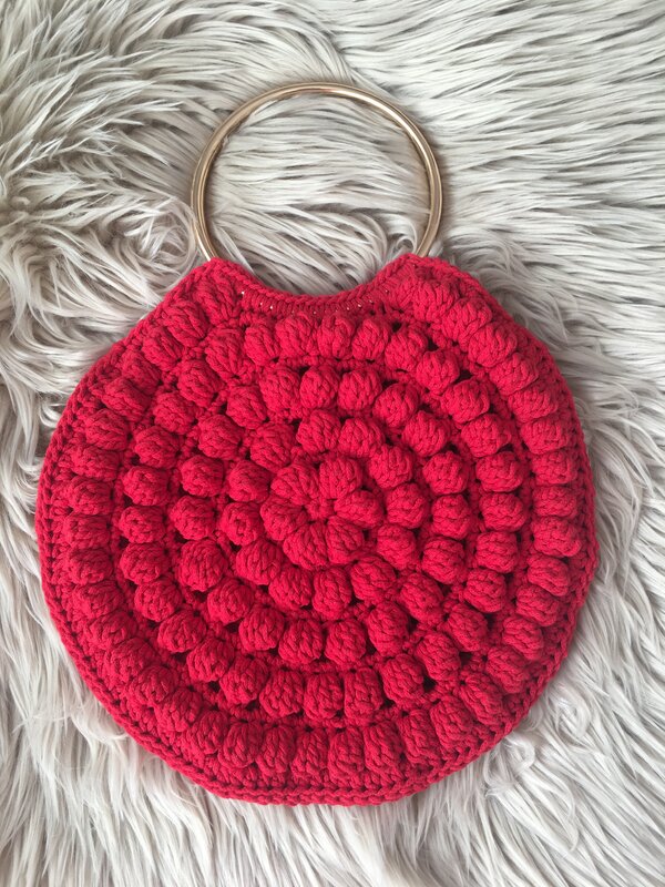 Crochê buble saco vermelho tote ulla johnson lia inspirado crochê saco circular buble flor bolsa frete grátis rápido