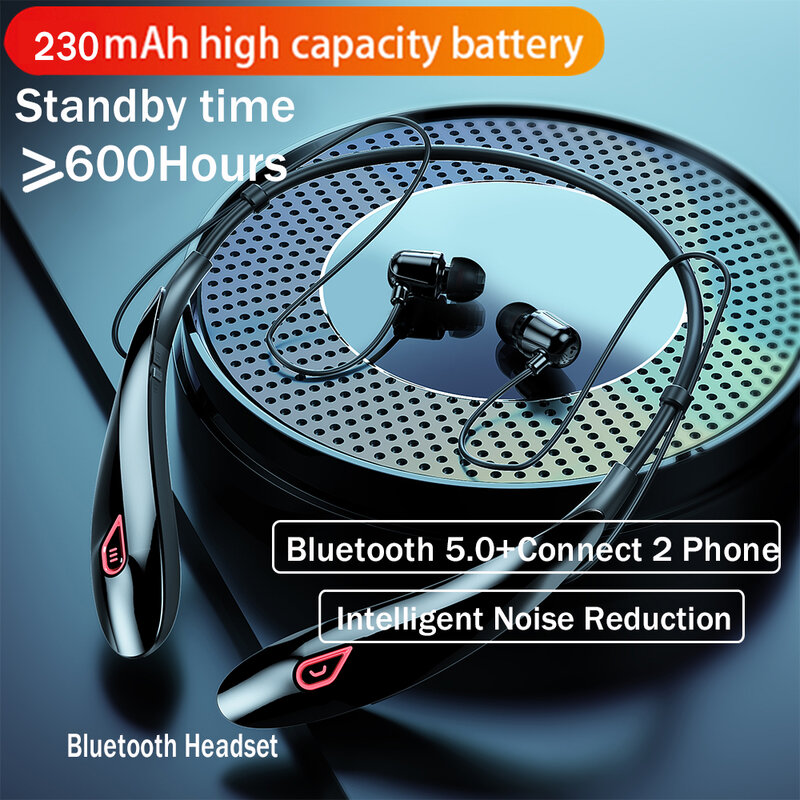 Earphone Olahraga Bluetooth 5.0 Stereo Nirkabel 25 Jam Headset Musik Putar Headphone Tali Leher Magnetis Tahan Air untuk Xiaomi