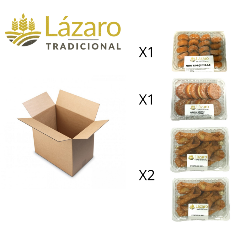 Lázaro Pack Surtido De Rosquillas, Galletas Fritas ( Rellenas De Crema De Vainilla) Y Pestiños de miel 1000 g