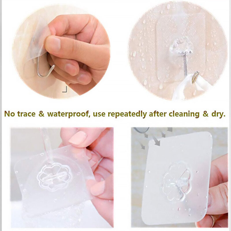 10/20pcs Wall-mounted Nail-free Seamless Hook Transparent Strong Self Adhesive Door Wall Hangers Towel Mop Handbag Holder Hook