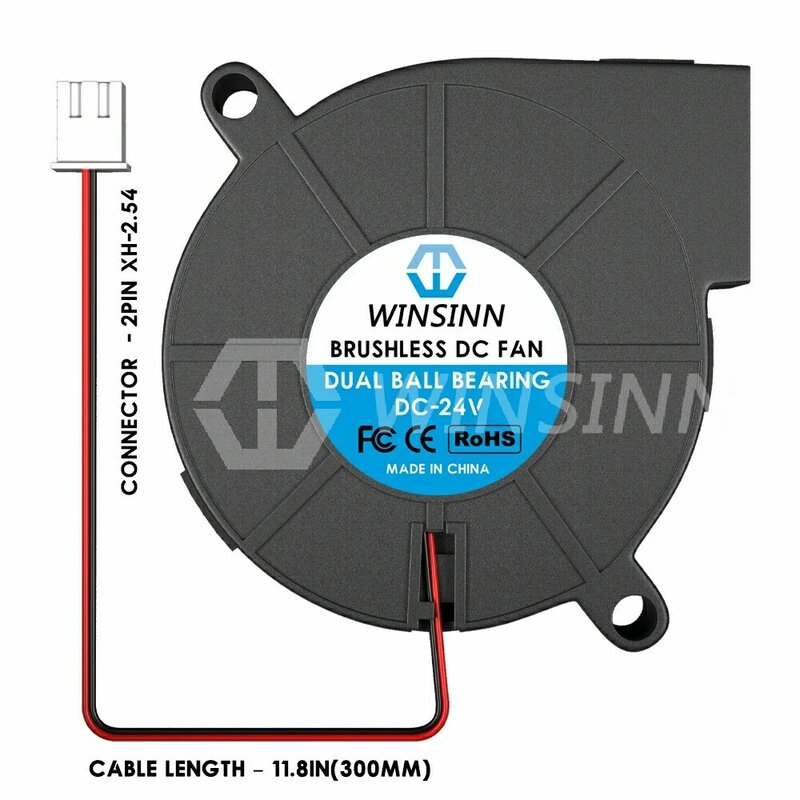 WINSINN イン-二重油圧ボールベアリング50mm,12v,24v,5015 3Dプリンター用マイクロブロワー,50x15mm,2ピン