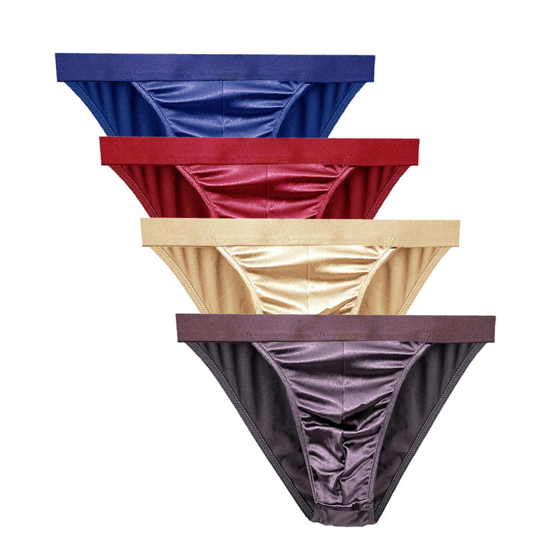 2Piece/Order Random Color Men Panties Thong Brief Sexy Plus Size Men's Underwear Satin Silky S/M/L/XL/2XL/3XL