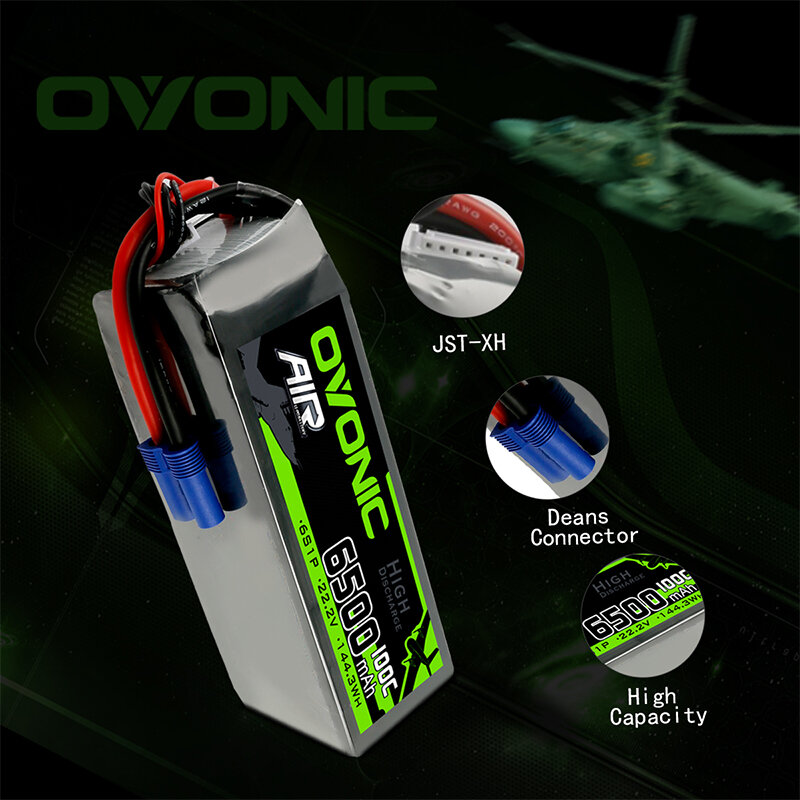 Ovonic-lipoバッテリー22.2v,6500 mah,100c 6s,ec5プラグ付き,arrma車両用1/7および1/8 1/10,rcバギー,rcドローン,飛行機