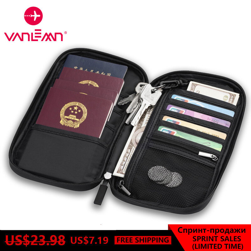 Tempat Kartu Dompet Paspor Tahan Air Pria dengan Saku Koin Clutch Pria Penutup Tas Paspor ID Tempat Kartu Kredit Mode RFID