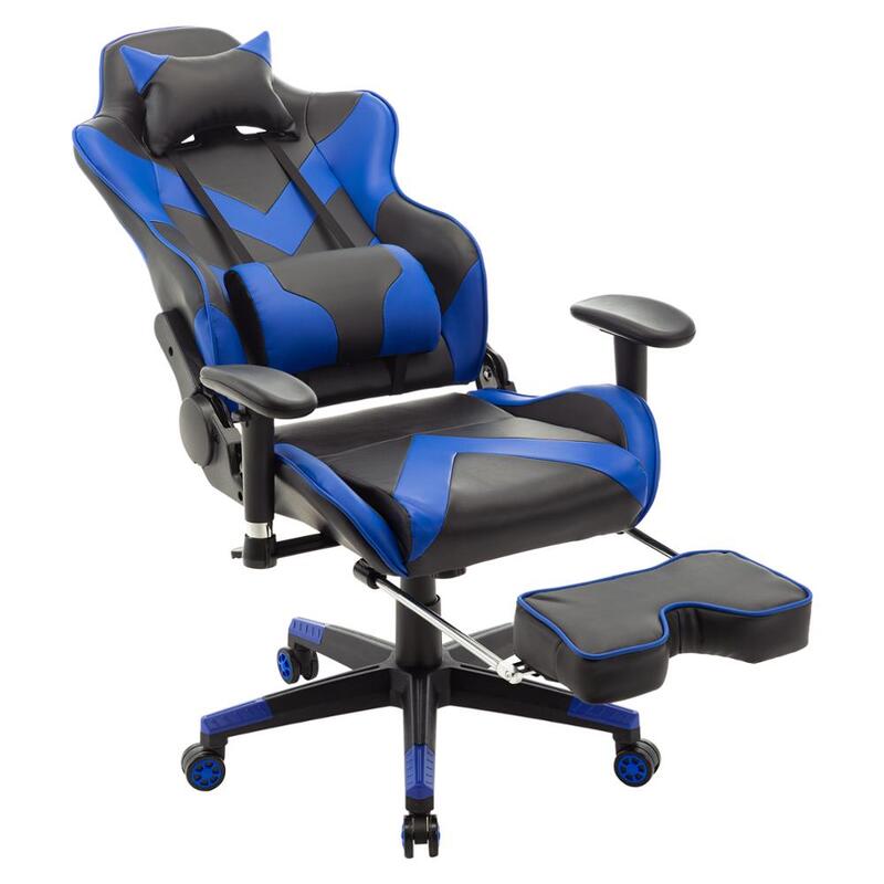 Obrotowy komputer krzesło biurowe krzesło biurowe wyścigi fotel gamingowy Faux skórzane siedzisko z 155 ° pochylenie rozkładane poduszka lędźwiowa relaks