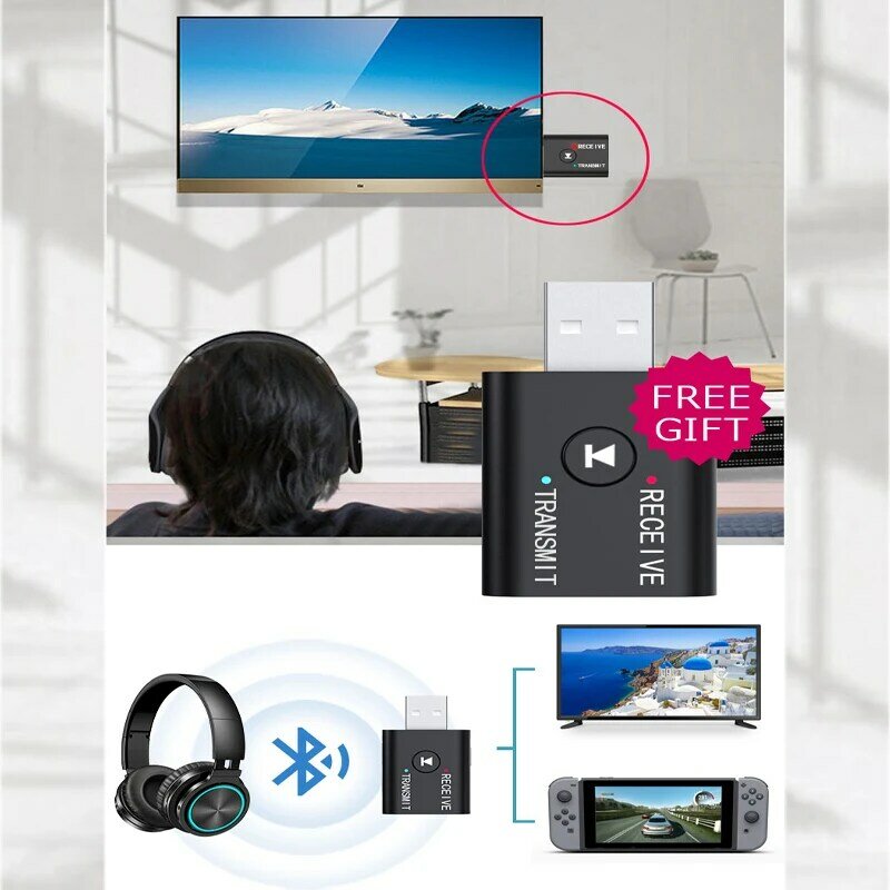 Headphone Bluetooth Nirkabel dengan Mikrofon 3D Earphone Nirkabel Bluetooth Stereo Surround untuk Headset Gaming TV Laptop untuk Sakelar