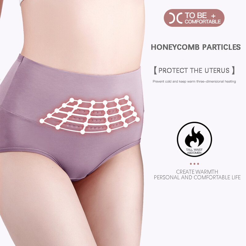 Flarixa 3D Honeycomb Massage Warm Palace Menstrual Panties Cotton Seamless Women's Underwear High Waist Abdomen Plus Size Briefs