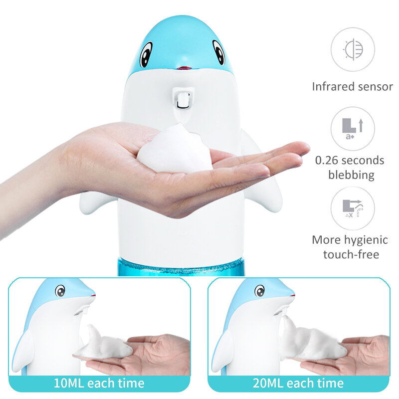 Dispensador de jabón de espuma con dibujos animados para niños, dispositivo de inducción automática infrarroja, con carga USB, para limpieza profunda, para baño y cocina