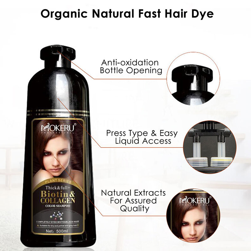 Shampooing colorant pour cheveux noirs, shampoing organique, couleur naturelle, permanente, longue durée, pour couverture des cheveux gris