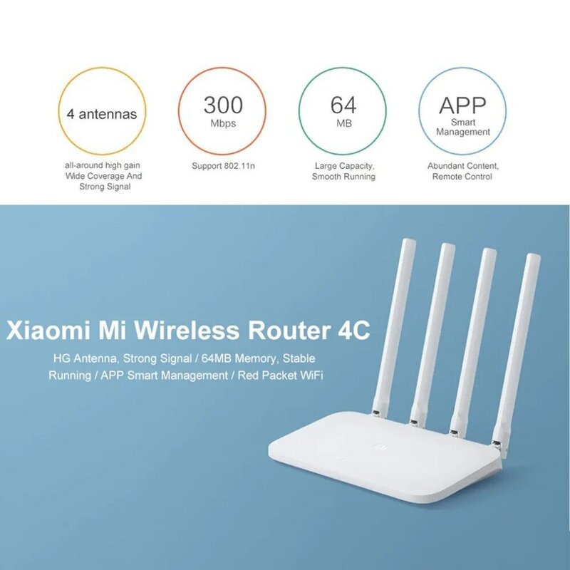 Xiaomi Router 4C 1000Mbps 2.4GHz WiFi High Gain 4 Antena Mi Router 4A WiFi Repeat Xiaomi Router Kontrol Aplikasi