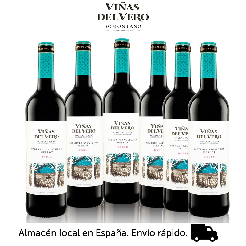 Vero Roble Vines-สีแดงไวน์-DO Somontano-กล่อง6ขวด750 Ml-การจัดส่งจากสเปน,สีแดงไวน์-สีแดง