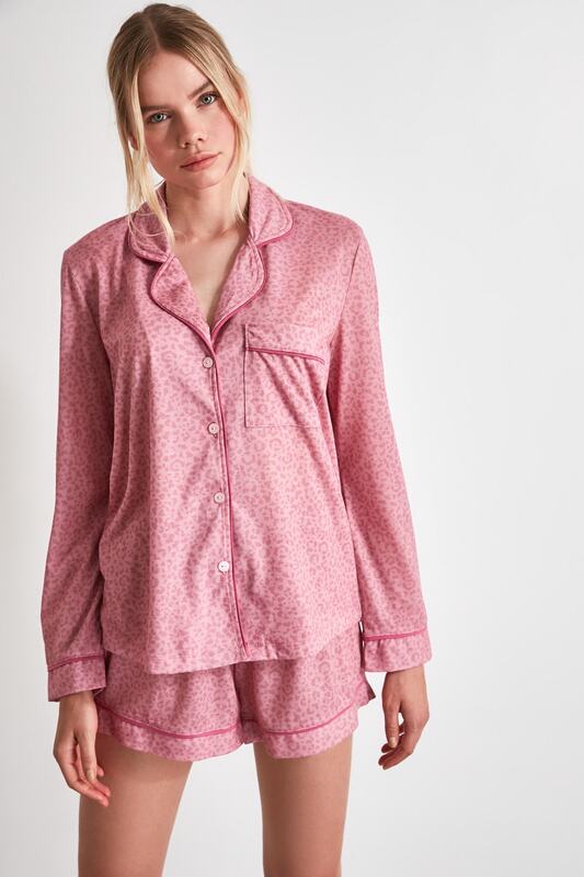 Trendyol rosa leopardo impressão conjunto de pijama de malha thmaw21pt0111