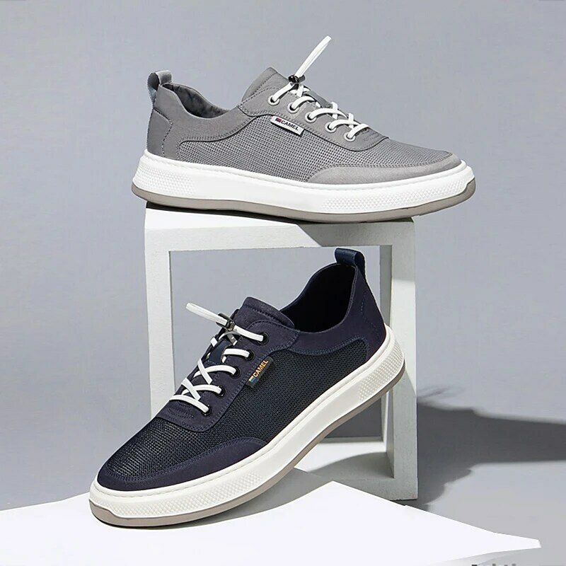 CAMEL Summer Breathable Men Sneakers Outdoor Comfortable Canvas Men Shoes Mesh Sports Casual Shoes 2021 New Black Gray