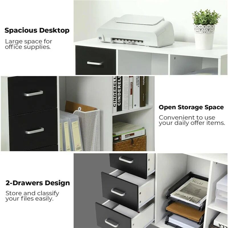 3-File Cabinet in Legno cassetto Classificatore Mobile Stampante Stand con Ruote Stoccaggio Aperto Ripiani per Home Office di Studio camera da letto