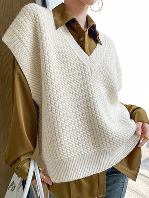 Colorfaith 2022 New Sleeveless Vest Waistcoat Vintage Oversized Winter Spring Women Sweaters Pullovers Knitwear Tops SWV1158
