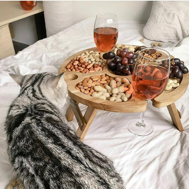 Портативный винный столик для пикника на открытом воздухе со стеклянным держателем