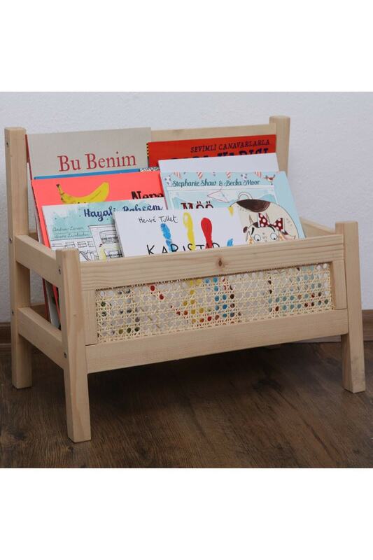 Montessori Bookshelf Child Kids Room Library Wood Natural Varnished Baby Bookcase Stand