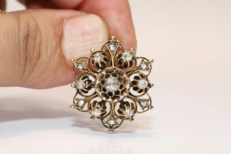 Collar de oro de 14k, Rosa Natural, decorado con diamantes, estilo victoriano, Original