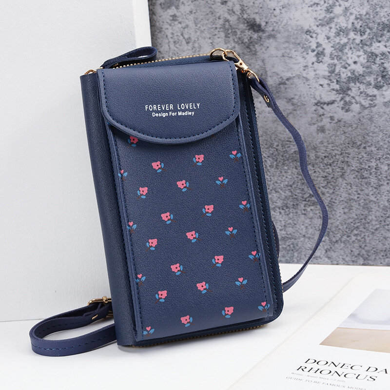 Carteira feminina flor impressão de couro alças ombro saco do telefone móvel grandes suportes de cartão carteira bolsa bolsos meninas