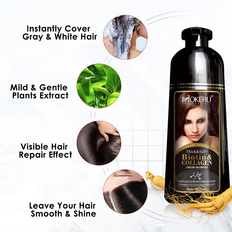 Black Hair dye shampoo Natural Organic Hair Color Shampoo Permanent Long Lasting Hair Dye Shampoo For Cover Gray hair