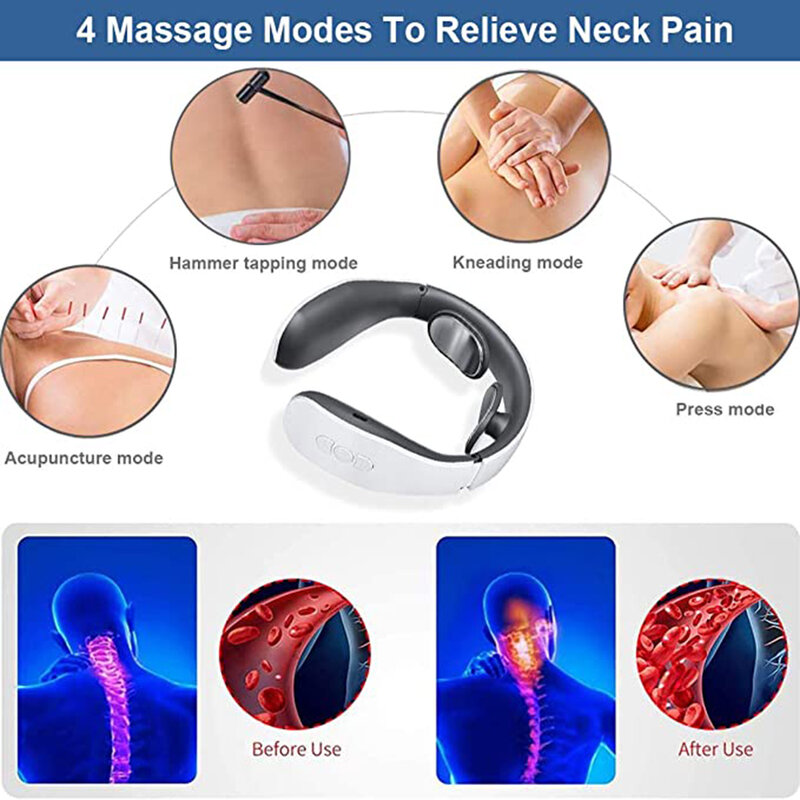 Massaggiatore elettrico per il collo 15 rilevamento dell'intensità massaggio alla schiena intelligente 4 modalità di impulso strumento di fisioterapia cervicale ricaricabile USB