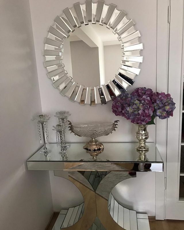 Moda – Table d'appoint avec miroir pour canapé, décoration moderne, avec vanité argentée, coiffeuse de maquillage, Table d'entrée f, 2021